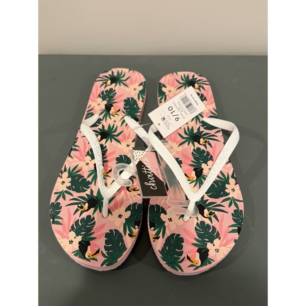 Chatties Women Flip Flops Pink Toucan Tropical Sandals CHEVW0030 Blush Size 9-10 - Picture 3 of 3